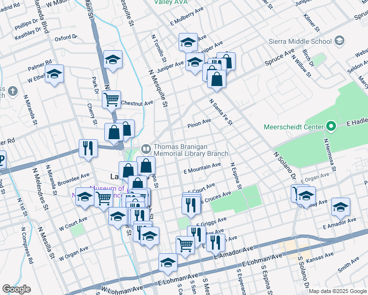 map of restaurants, bars, coffee shops, grocery stores, and more near 714 North Tornillo Street in Las Cruces
