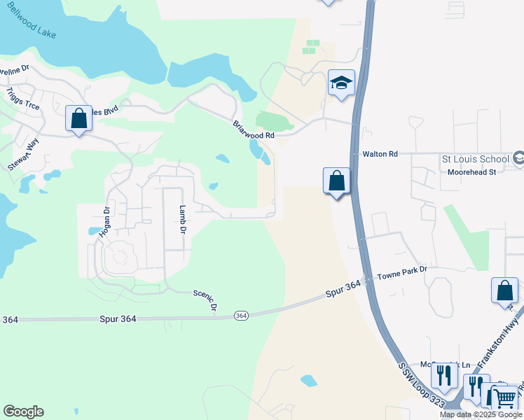 map of restaurants, bars, coffee shops, grocery stores, and more near 2801 Wexford Drive in Tyler