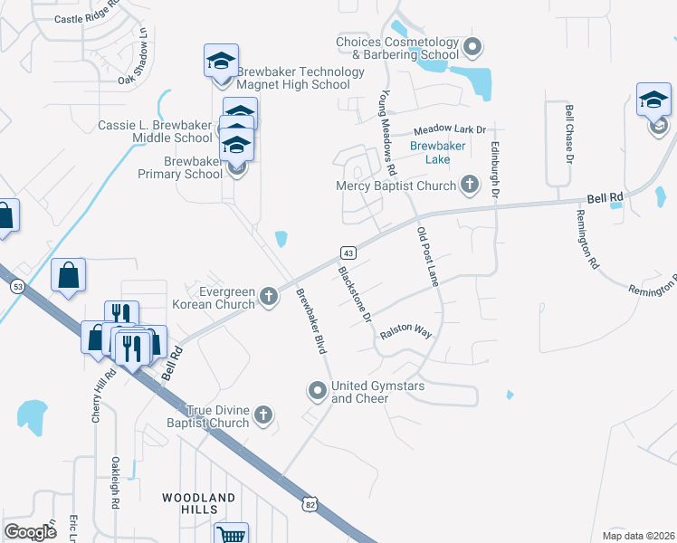 map of restaurants, bars, coffee shops, grocery stores, and more near 6001 Aldersbrook Court in Montgomery