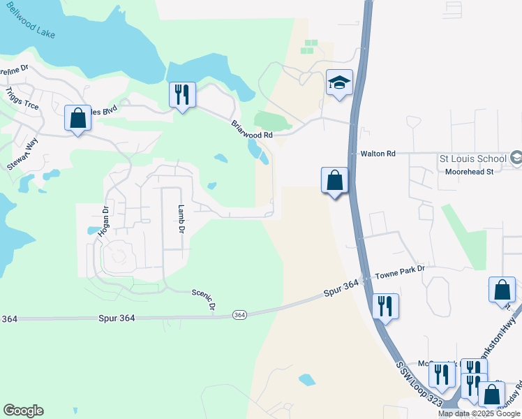 map of restaurants, bars, coffee shops, grocery stores, and more near 2801 Wexford Drive in Tyler