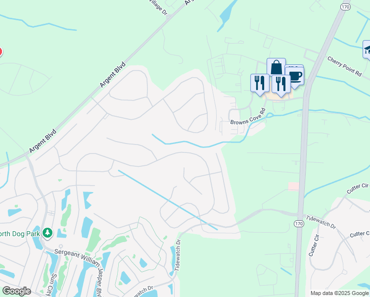 map of restaurants, bars, coffee shops, grocery stores, and more near 870 Northlake Boulevard in Bluffton