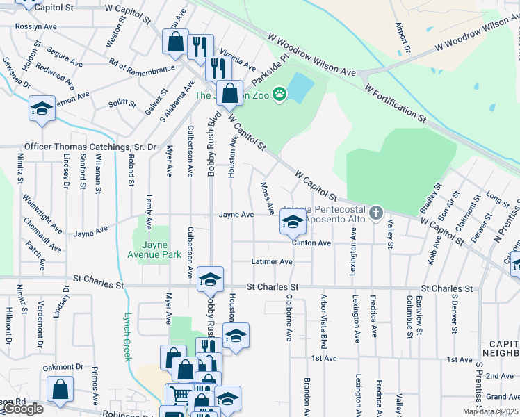 map of restaurants, bars, coffee shops, grocery stores, and more near 3063 Jayne Avenue in Jackson