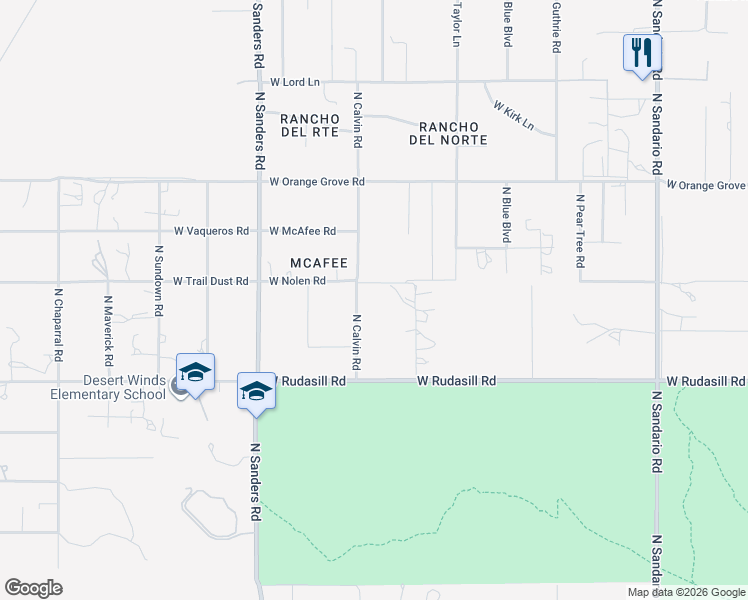 map of restaurants, bars, coffee shops, grocery stores, and more near 6165 North Calvin Road in Tucson