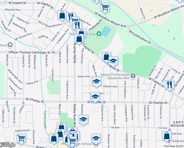 map of restaurants, bars, coffee shops, grocery stores, and more near 3063 Jayne Avenue in Jackson