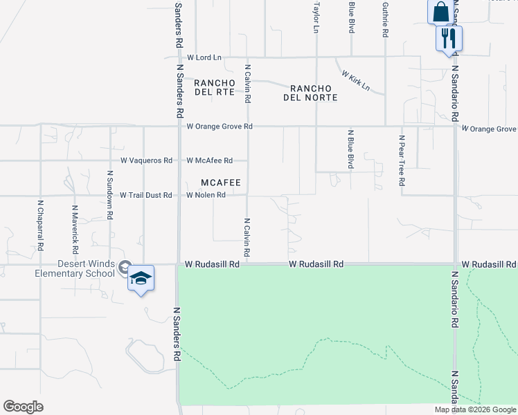 map of restaurants, bars, coffee shops, grocery stores, and more near 6165 North Calvin Road in Tucson
