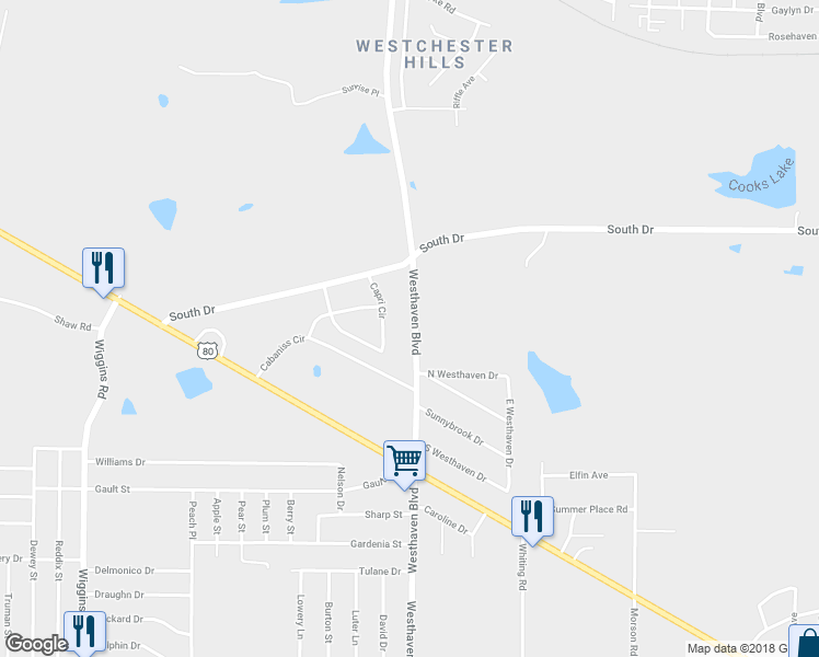 map of restaurants, bars, coffee shops, grocery stores, and more near 1057 Westhaven Boulevard in Jackson
