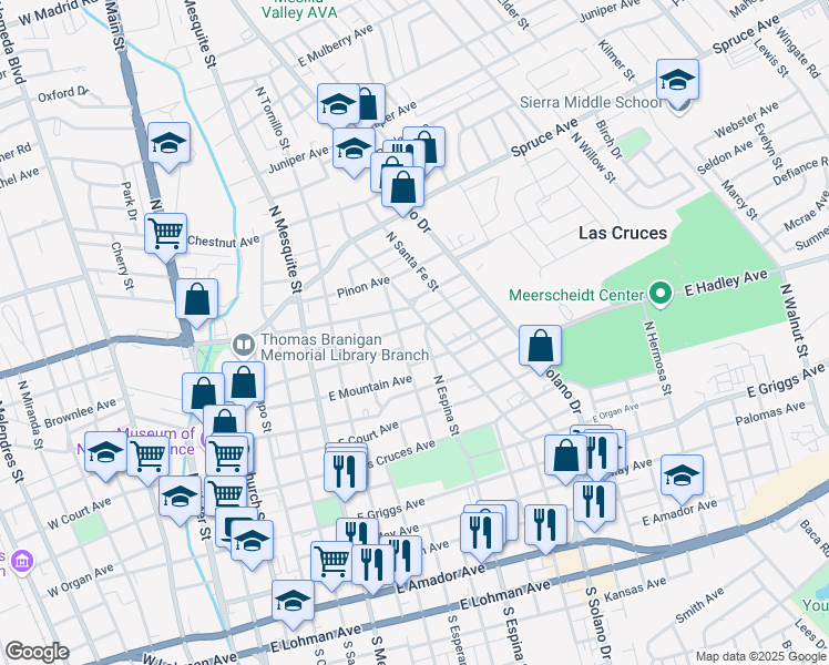map of restaurants, bars, coffee shops, grocery stores, and more near 950 Augustine Avenue in Las Cruces