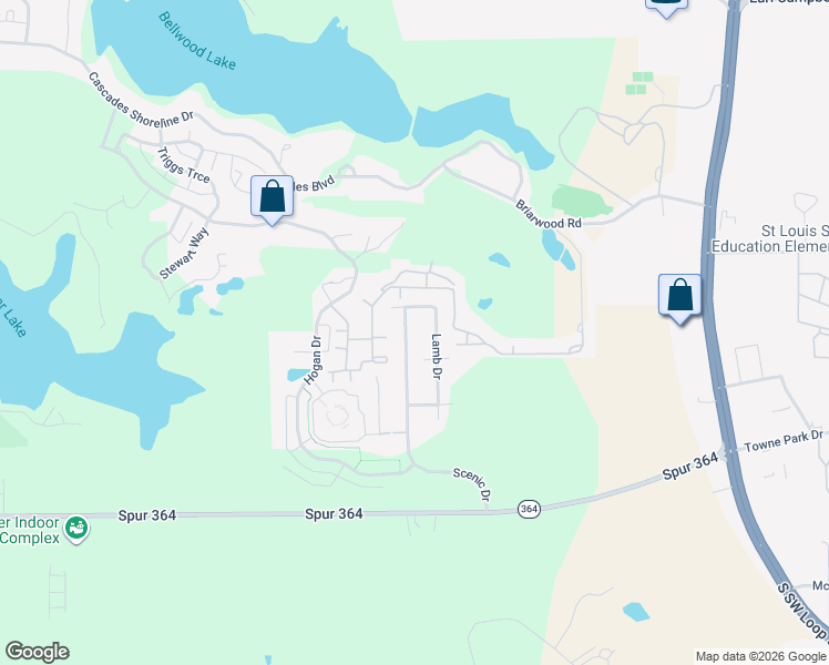 map of restaurants, bars, coffee shops, grocery stores, and more near 3832 Scenic Drive in Tyler