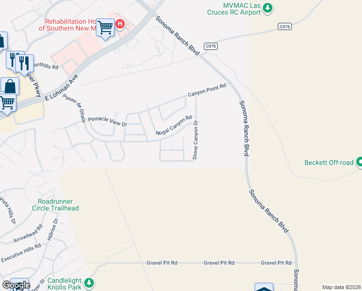 map of restaurants, bars, coffee shops, grocery stores, and more near 675 Mesa Point Road in Las Cruces