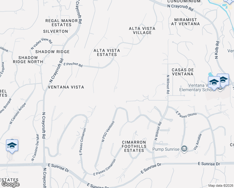 map of restaurants, bars, coffee shops, grocery stores, and more near 6050 North Paseo Valdear in Tucson