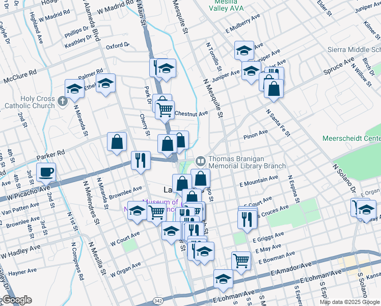 map of restaurants, bars, coffee shops, grocery stores, and more near 201 East Picacho Avenue in Las Cruces