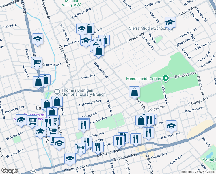map of restaurants, bars, coffee shops, grocery stores, and more near 650 North Virginia Street in Las Cruces