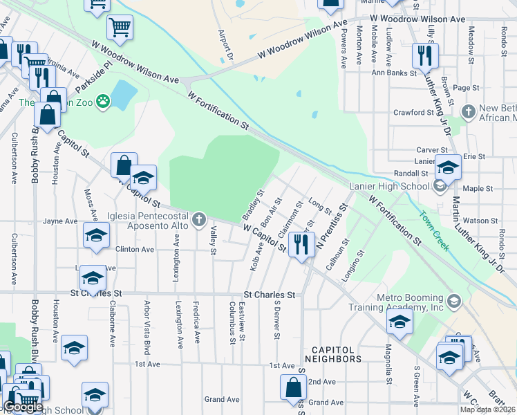 map of restaurants, bars, coffee shops, grocery stores, and more near 144 Bradley Street in Jackson