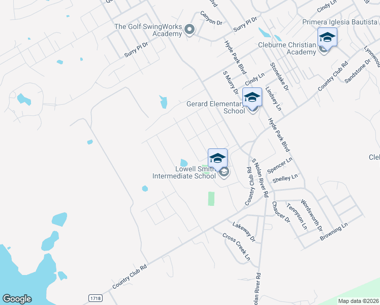 map of restaurants, bars, coffee shops, grocery stores, and more near 1202 Burlingame Dr in Cleburne