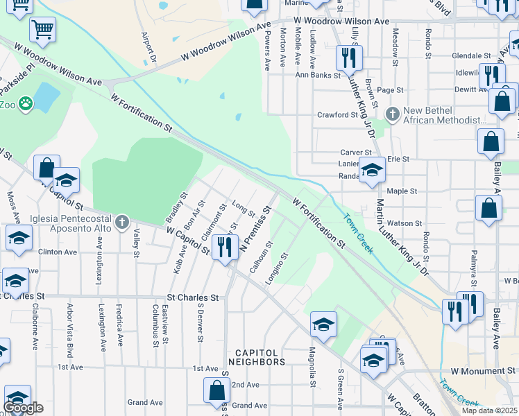 map of restaurants, bars, coffee shops, grocery stores, and more near 315 North Prentiss Street in Jackson