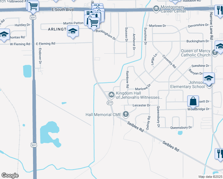 map of restaurants, bars, coffee shops, grocery stores, and more near 1843 Coral Lane in Montgomery