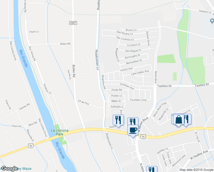 map of restaurants, bars, coffee shops, grocery stores, and more near 2995 Fountain Avenue in Las Cruces