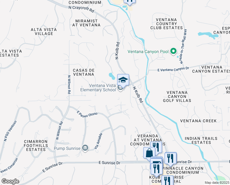 map of restaurants, bars, coffee shops, grocery stores, and more near 6085 North Kolb Road in Tucson