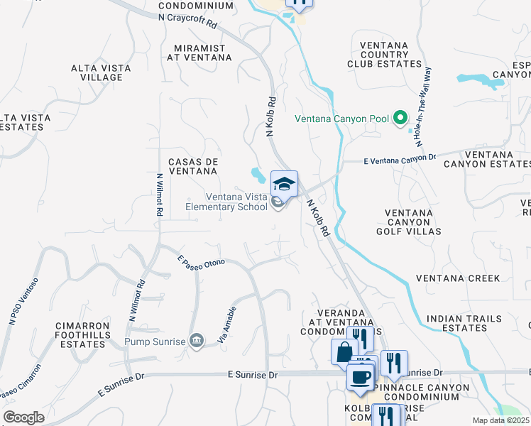 map of restaurants, bars, coffee shops, grocery stores, and more near 6085 North Kolb Road in Tucson