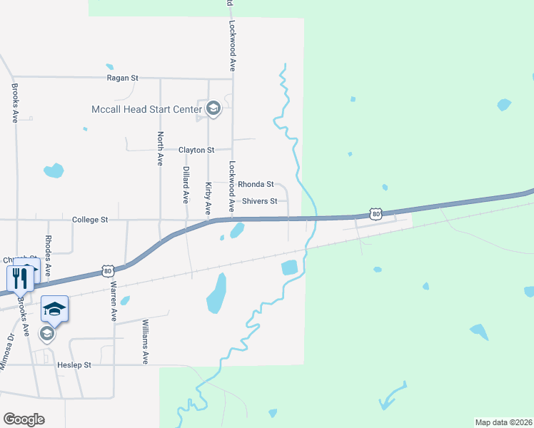 map of restaurants, bars, coffee shops, grocery stores, and more near 116 Shivers Street in Pelahatchie