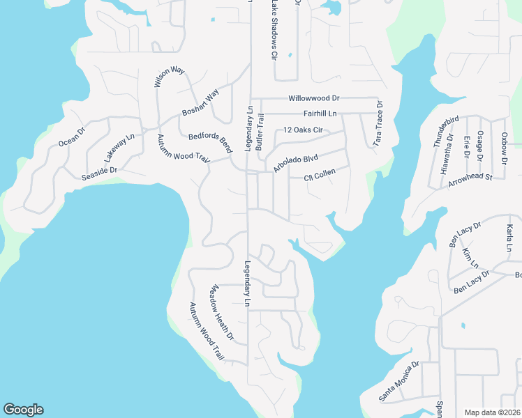 map of restaurants, bars, coffee shops, grocery stores, and more near 151 Rueda Encina Street in Gun Barrel City
