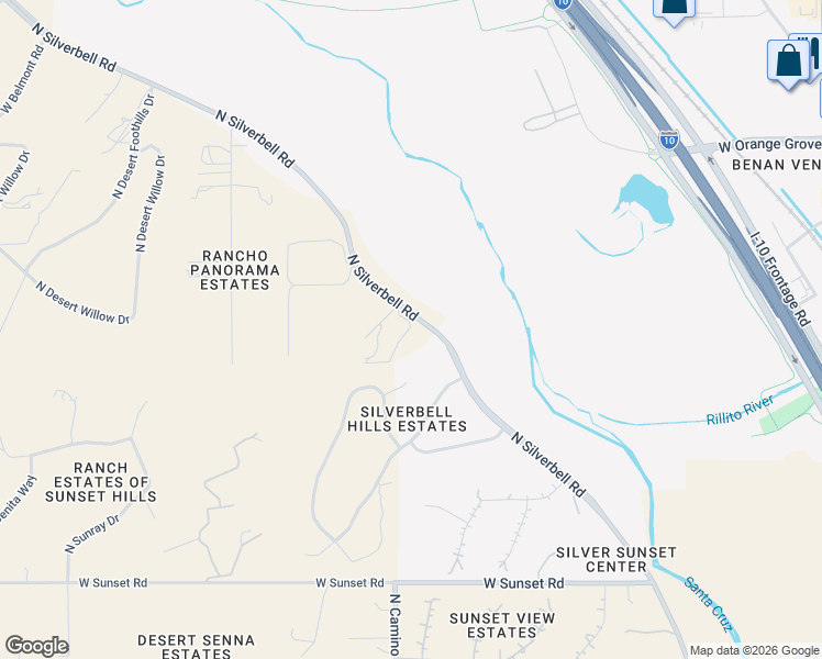map of restaurants, bars, coffee shops, grocery stores, and more near 6056-6134 North Silverbell Road in Tucson
