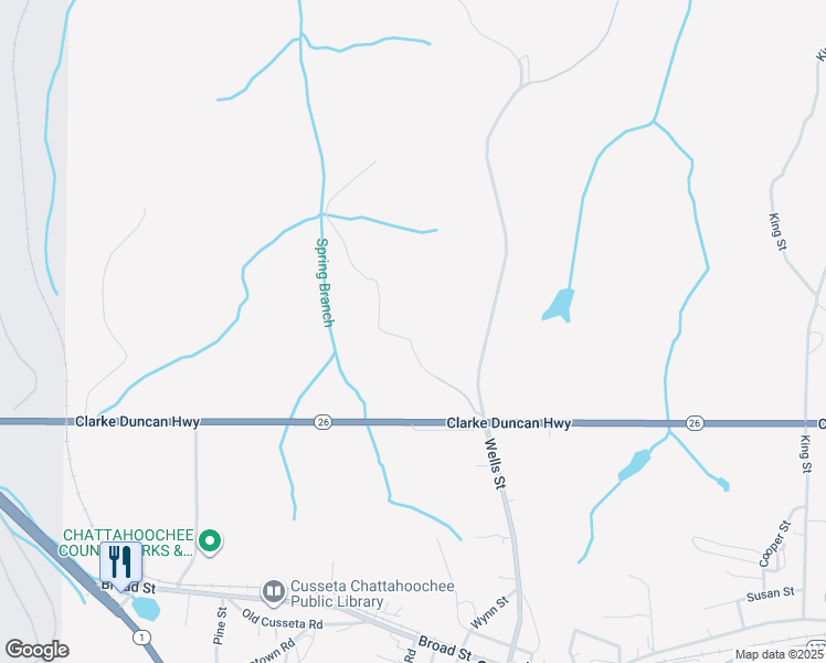 map of restaurants, bars, coffee shops, grocery stores, and more near 131 Lafayette Road in Cusseta
