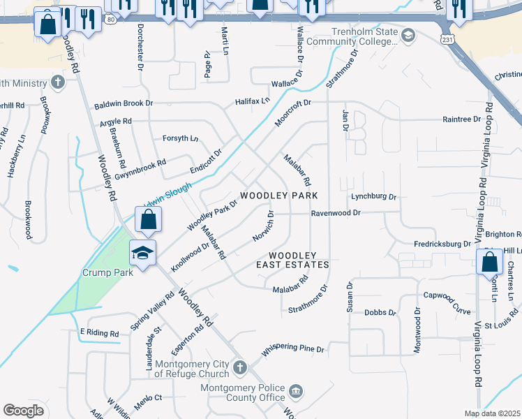 map of restaurants, bars, coffee shops, grocery stores, and more near 2770 Knollwood Drive in Montgomery