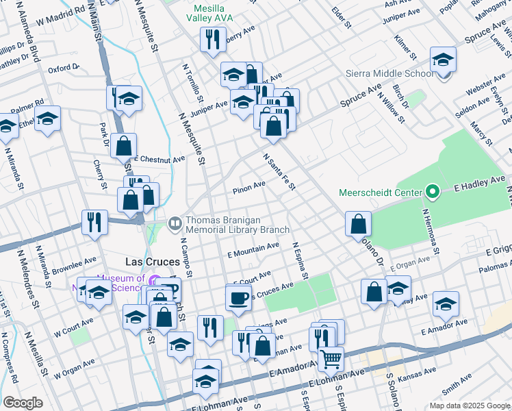 map of restaurants, bars, coffee shops, grocery stores, and more near 721 East Picacho Avenue in Las Cruces