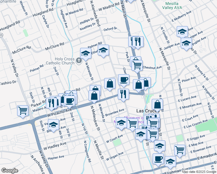 map of restaurants, bars, coffee shops, grocery stores, and more near 1010 North Armijo Street in Las Cruces