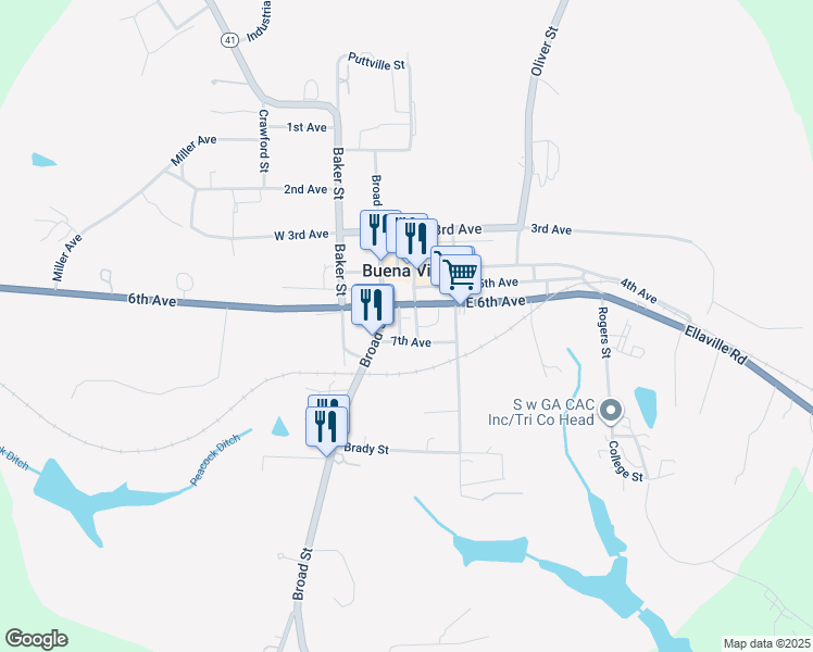 map of restaurants, bars, coffee shops, grocery stores, and more near 100 Forsyth Street in Buena Vista