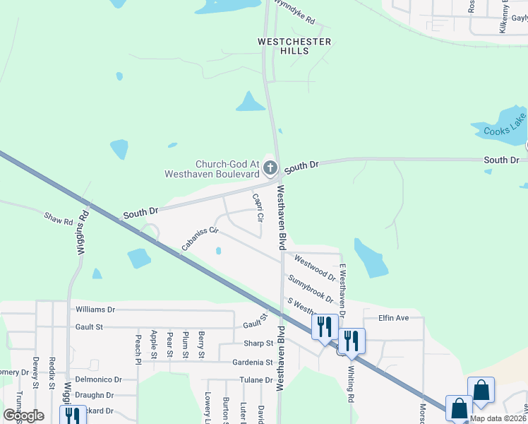map of restaurants, bars, coffee shops, grocery stores, and more near 1009 Capri Circle in Jackson