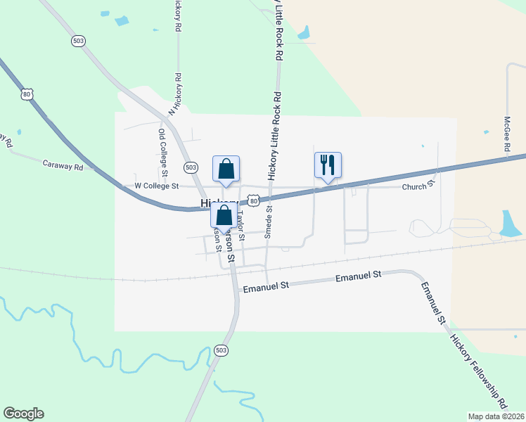 map of restaurants, bars, coffee shops, grocery stores, and more near 18257-18299 U.S. 80 in Hickory