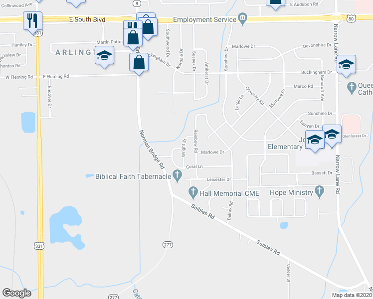 map of restaurants, bars, coffee shops, grocery stores, and more near 4425 Wright Street in Montgomery