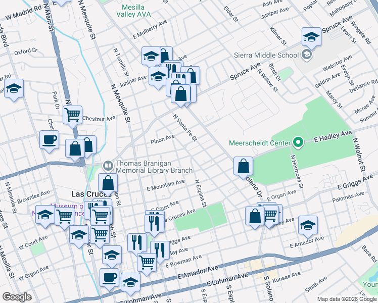 map of restaurants, bars, coffee shops, grocery stores, and more near 840 North Virginia Street in Las Cruces