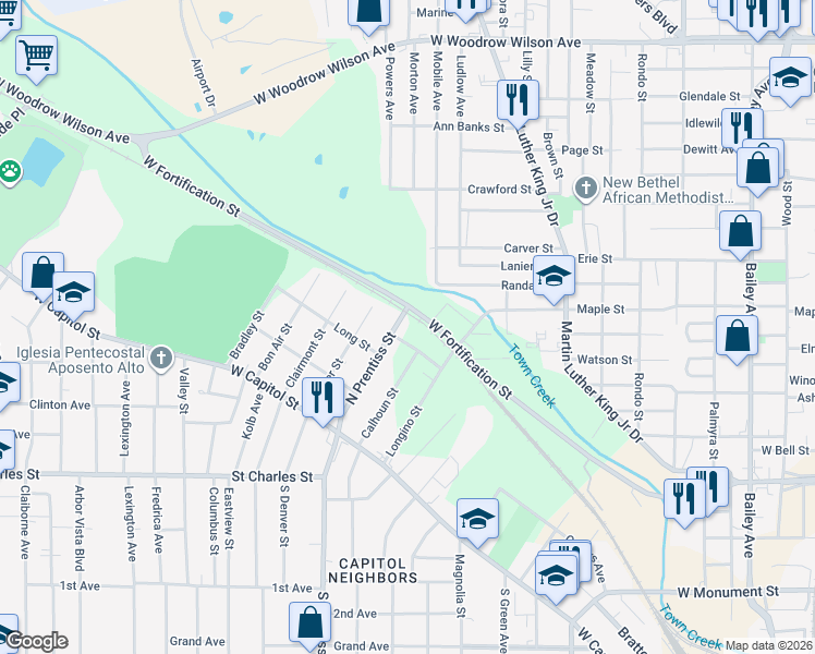 map of restaurants, bars, coffee shops, grocery stores, and more near 337 North Prentiss Street in Jackson