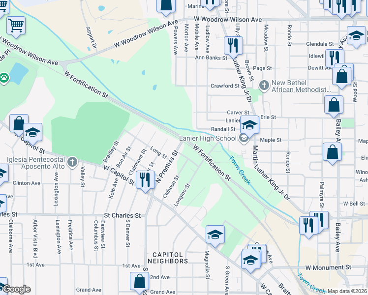 map of restaurants, bars, coffee shops, grocery stores, and more near 337 North Prentiss Street in Jackson