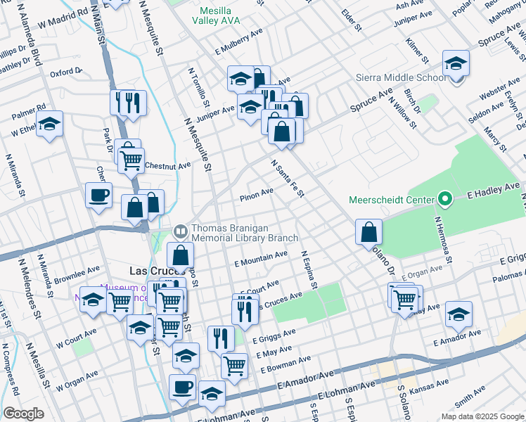 map of restaurants, bars, coffee shops, grocery stores, and more near 721 East Picacho Avenue in Las Cruces
