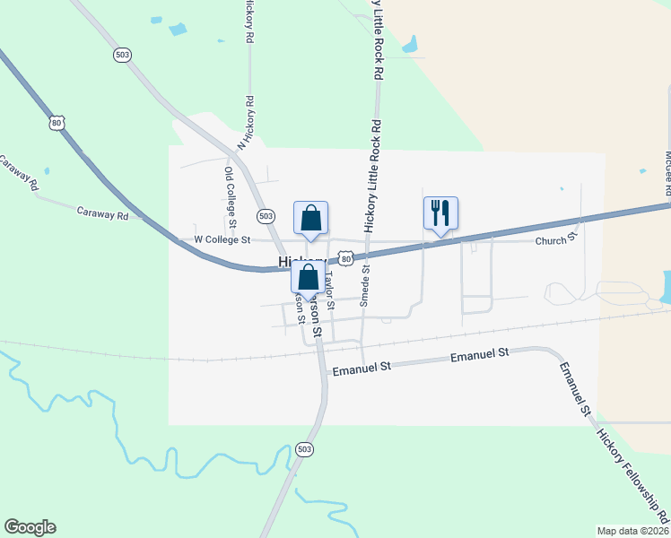 map of restaurants, bars, coffee shops, grocery stores, and more near 18257 U.S. 80 in Hickory