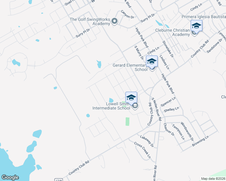 map of restaurants, bars, coffee shops, grocery stores, and more near 1202 Burlingame Drive in Cleburne