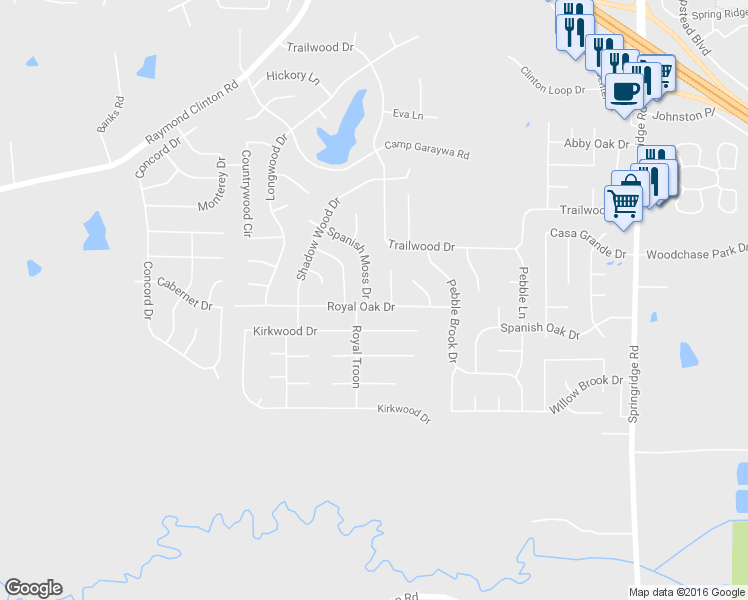map of restaurants, bars, coffee shops, grocery stores, and more near 214 Royal Oak Drive in Clinton
