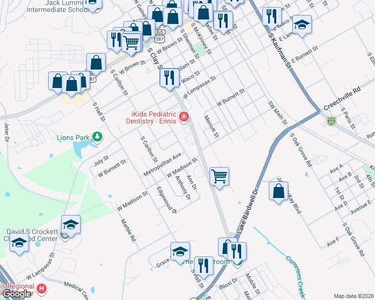 map of restaurants, bars, coffee shops, grocery stores, and more near 914 South Chatfield Street in Ennis