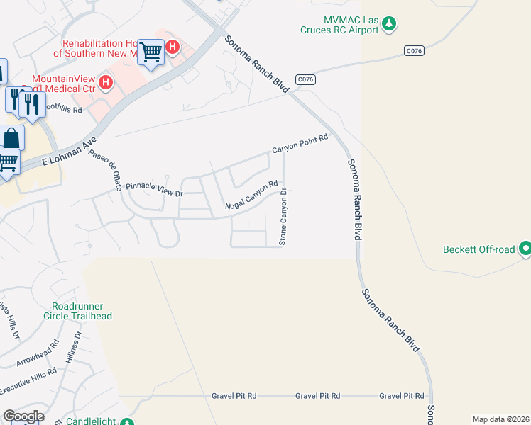 map of restaurants, bars, coffee shops, grocery stores, and more near 675 Mesa Point Road in Las Cruces