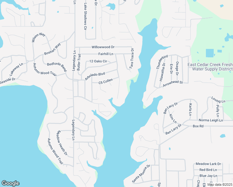 map of restaurants, bars, coffee shops, grocery stores, and more near 129 Camino Robles Street in Gun Barrel City