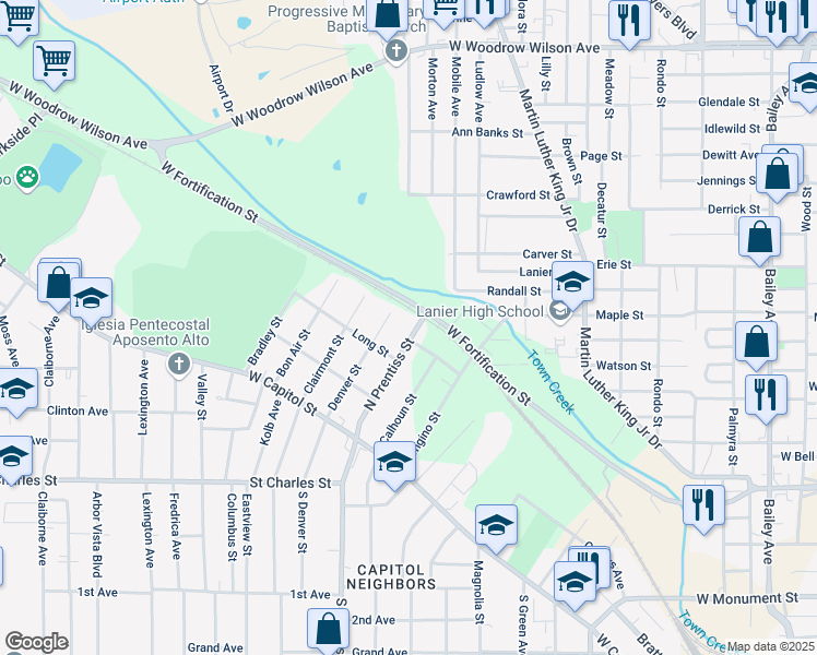map of restaurants, bars, coffee shops, grocery stores, and more near 337 North Prentiss Street in Jackson