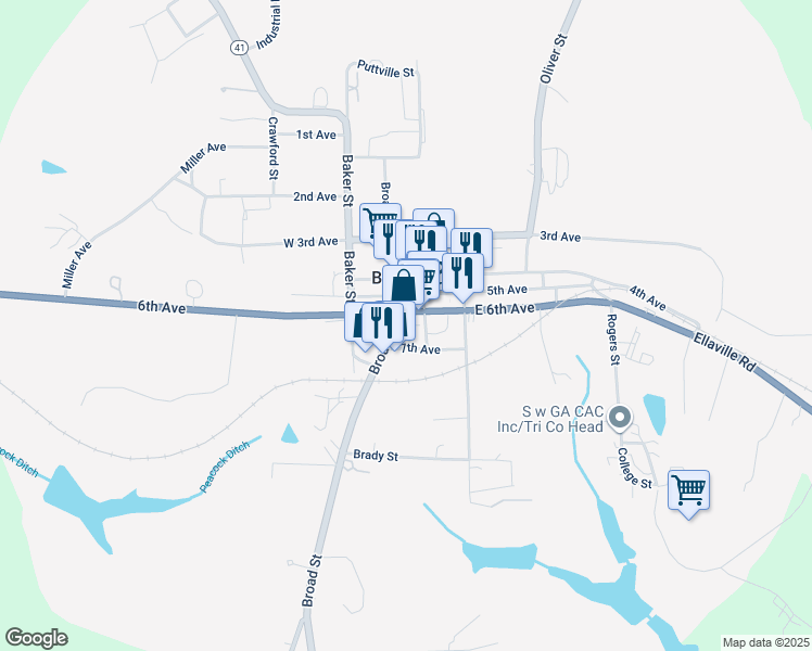 map of restaurants, bars, coffee shops, grocery stores, and more near 100 Forsyth Street in Buena Vista