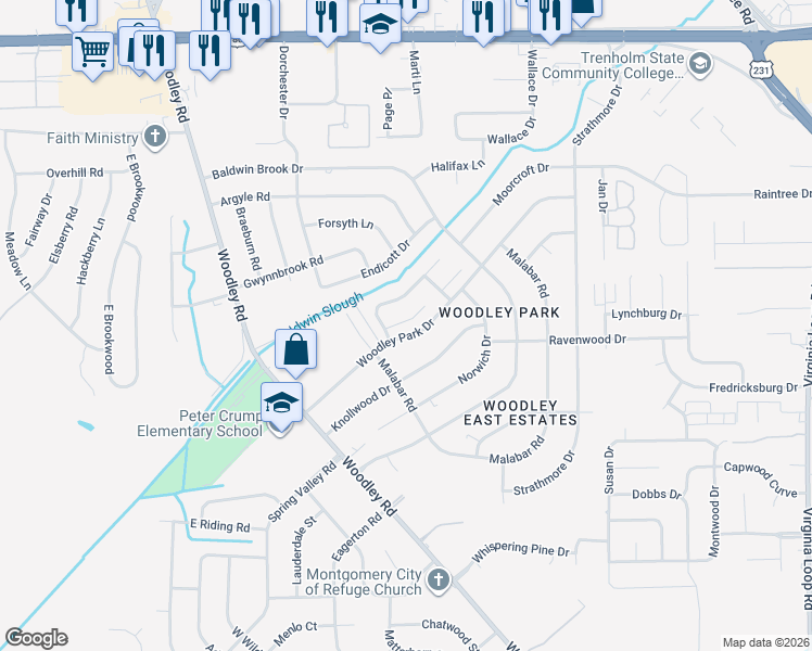 map of restaurants, bars, coffee shops, grocery stores, and more near 2742 Garden Brook Court in Montgomery