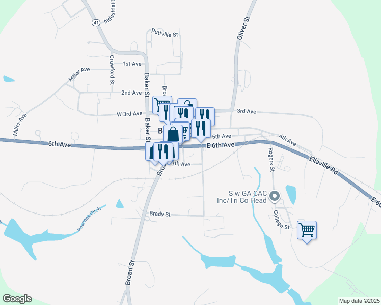 map of restaurants, bars, coffee shops, grocery stores, and more near 127 East 6th Avenue in Buena Vista