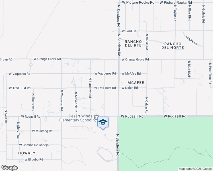 map of restaurants, bars, coffee shops, grocery stores, and more near 12650 West Trail Dust Road in Tucson