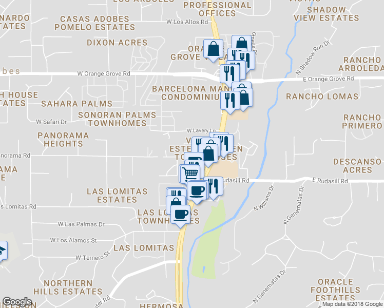 map of restaurants, bars, coffee shops, grocery stores, and more near 533 West Cll Lago in Tucson